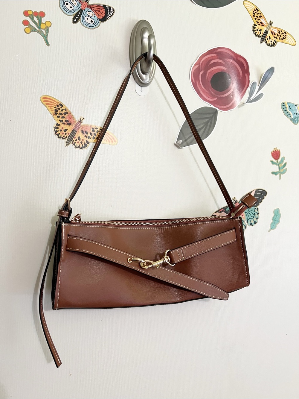 H&M Y2K Mini Brown Shoulder Bag with Gold Hardware
